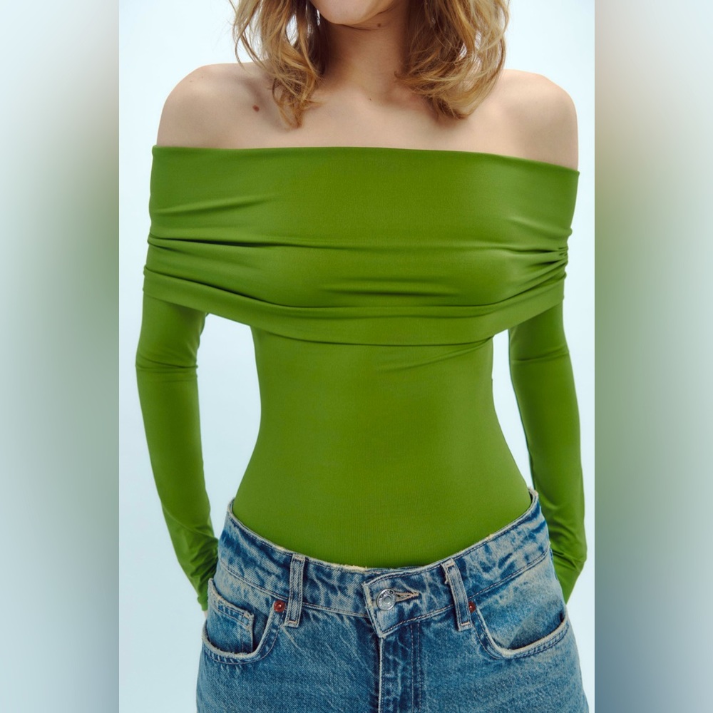 ZARA OFF THE SHOULDER POLYAMIDE BODYSUIT NEW WITH TAGS SIZE M
